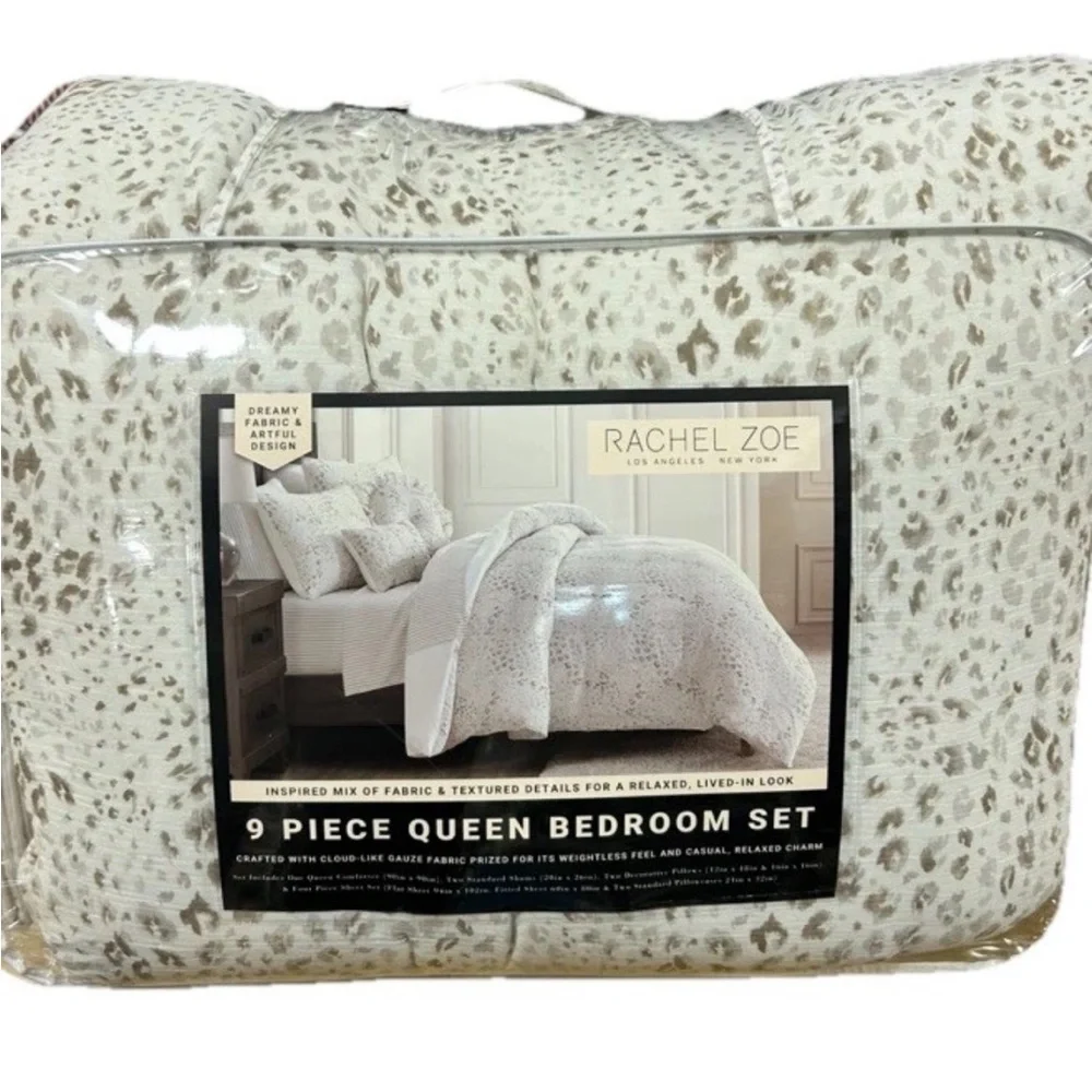 Rachel Zoe Brown and White Animal Print Gauze Queen Comforter Set 90”x90”